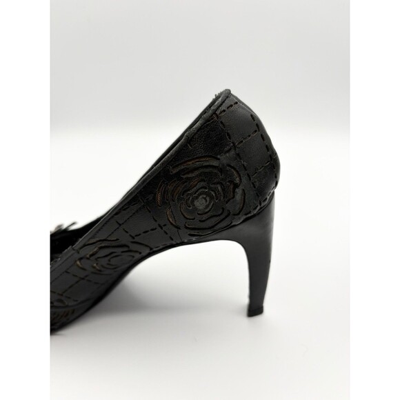 Chanel Black Leather Mary Jane Pointed Toe Heels w/ Camellia Accents Sz EU 38 8 - Picture 13 of 13